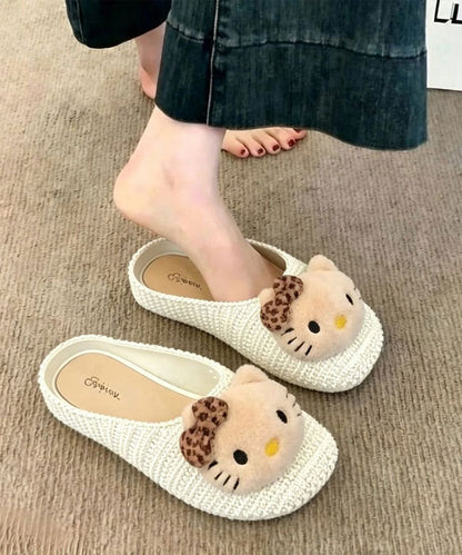Black Knit Fabric Boutique Decorated Splicing Slide Sandals