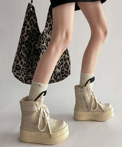 Botas negras de plataforma de piel sintética con cordones y empalme de moda