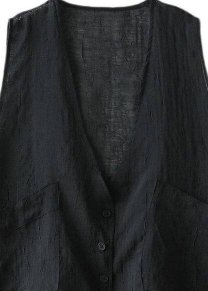 Black Linen Cardigan Vest Large Women Summer - SooLinen