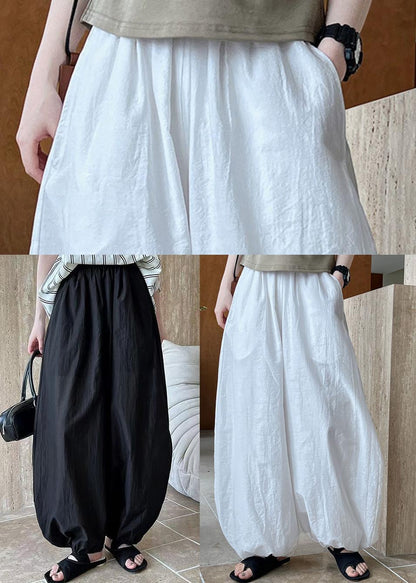 Black Loose Cotton Lantern Pants Elastic Waist Summer