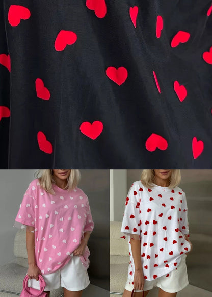 Black Love Tulle Patchwork T Shirt O Neck Summer