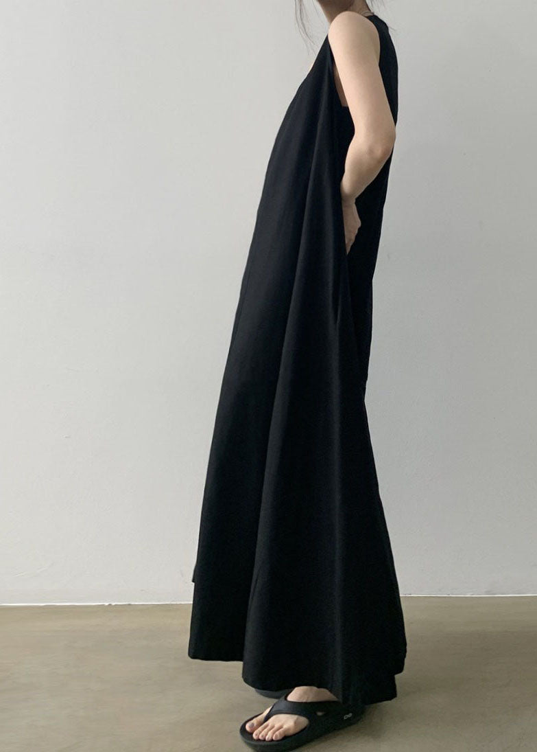 Schwarze O-Ausschnitt Baumwolle Robe Kleider Ärmellos