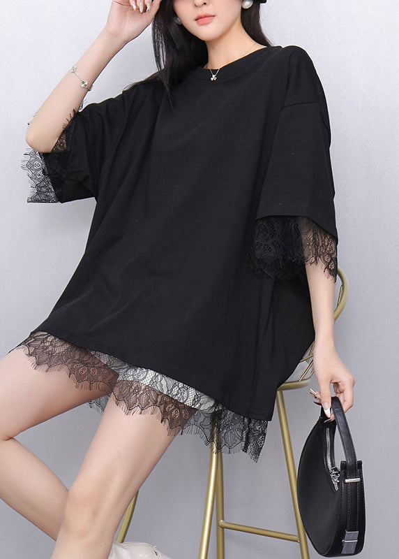 Black O-Neck Solid T Shirt Short Sleeve