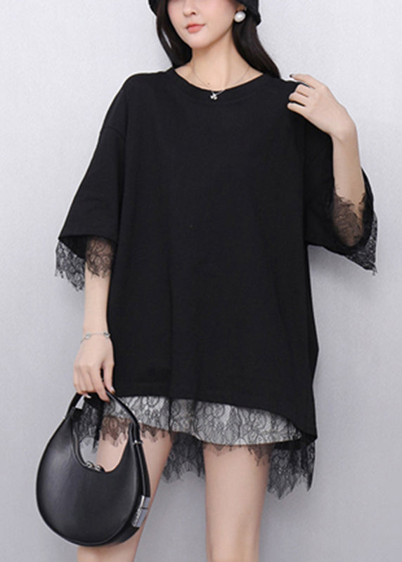 Black O-Neck Solid T Shirt Short Sleeve