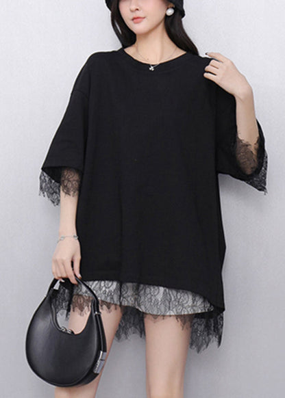 Black O-Neck Solid T Shirt Short Sleeve