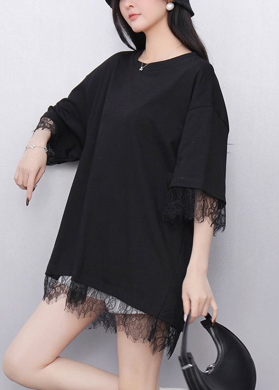 Black O-Neck Solid T Shirt Short Sleeve