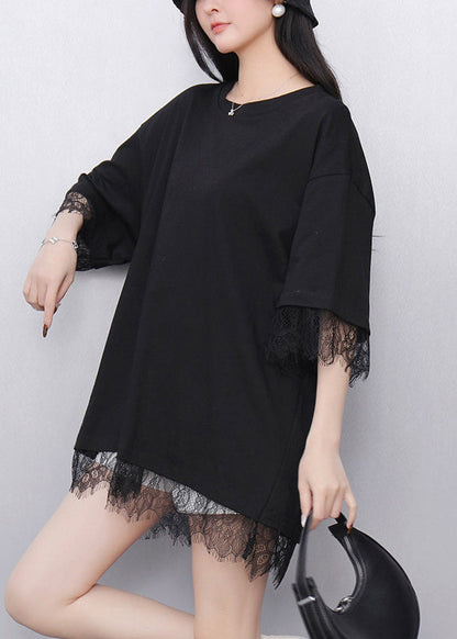 Black O-Neck Solid T Shirt Short Sleeve