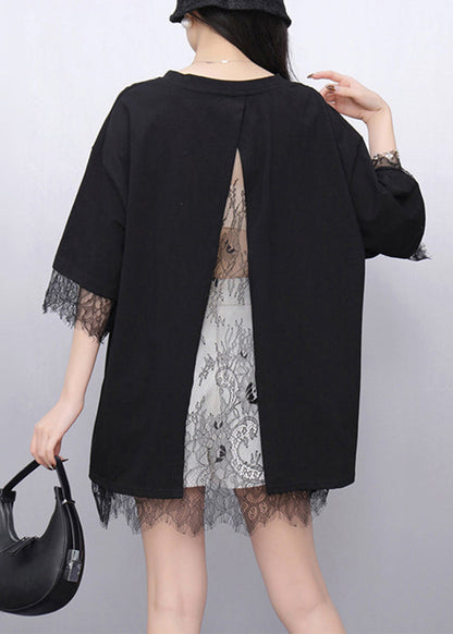 Black O-Neck Solid T Shirt Short Sleeve