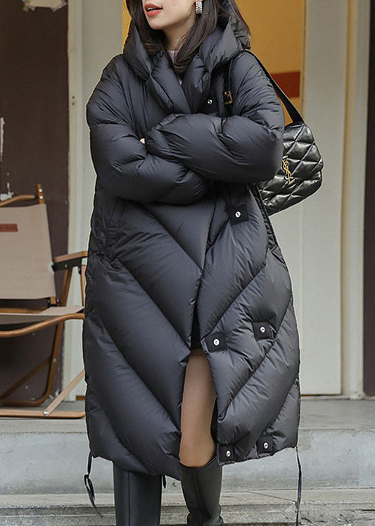 Abrigo de plumón de pato con capucha y botones de diseño original negro para invierno