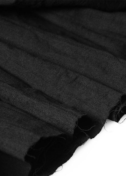 Schwarzes Patchwork-Sommerkleid mit Knöpfen und Trägern