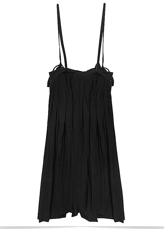 Schwarzes Patchwork-Sommerkleid mit Knöpfen und Trägern