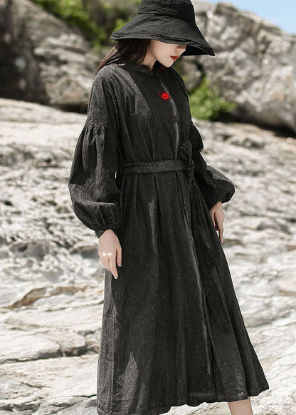 Schwarzes Patchwork Cordkleid Cinched Spring