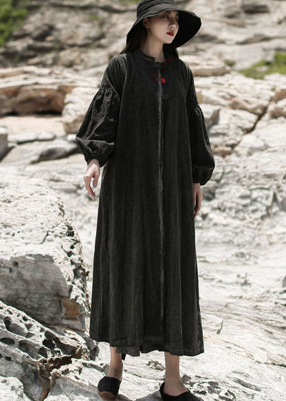 Schwarzes Patchwork Cordkleid Cinched Spring