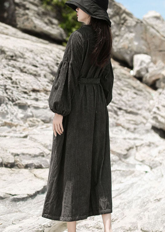 Schwarzes Patchwork Cordkleid Cinched Spring