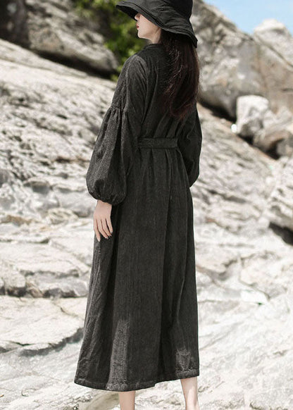 Schwarzes Patchwork Cordkleid Cinched Spring