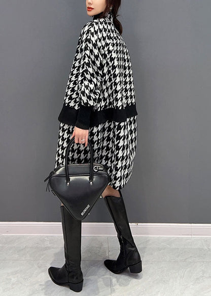 Schwarz Patchwork Baumwolle Mäntel V-Ausschnitt Taschen Frühling