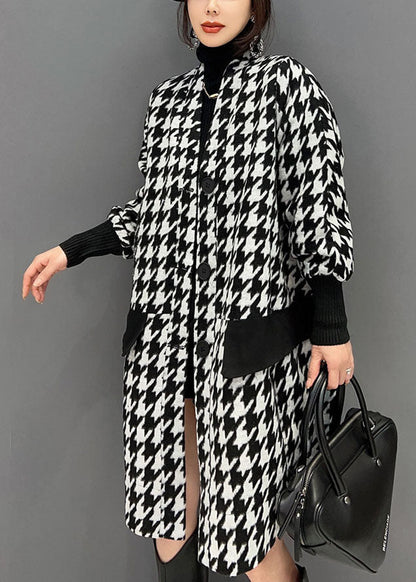 Schwarz Patchwork Baumwolle Mäntel V-Ausschnitt Taschen Frühling