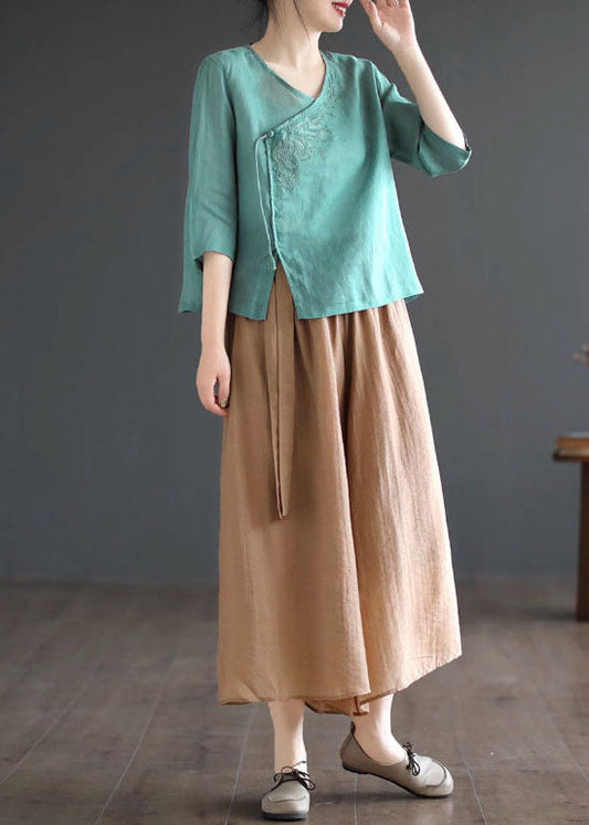 Pantalones cortos de algodón con parches negros y pierna ancha con cintura elástica para verano