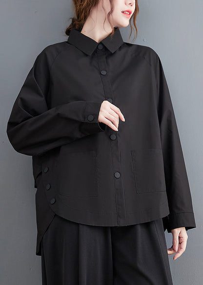 Blaues Patchwork-Baumwollhemd mit übergroßen Taschen