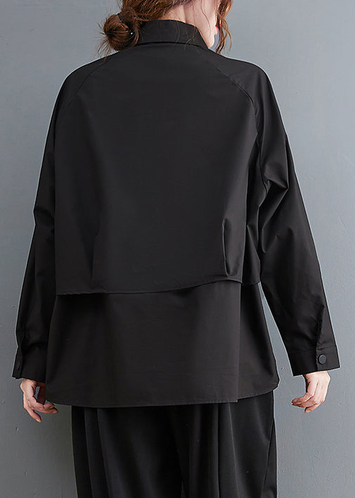 Blaues Patchwork-Baumwollhemd mit übergroßen Taschen