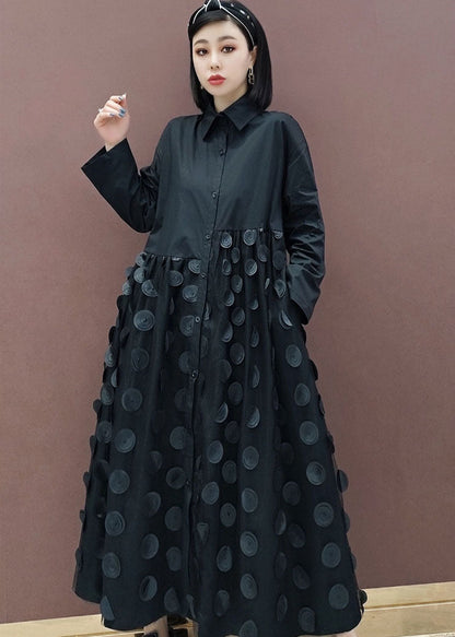 Schwarzes Patchwork-Urlaubskleid mit Taschen, Frühling