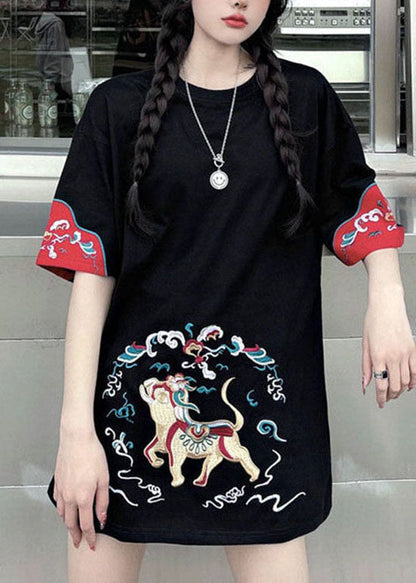 Schwarze Patchwork-Tanktops mit Rundhalsausschnitt und kurzen Ärmeln