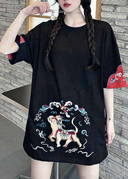 Schwarze Patchwork-Tanktops mit Rundhalsausschnitt und kurzen Ärmeln