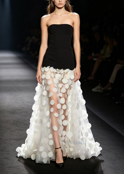 Black Patchwork Tulle Strapless Dress Sequins Summer