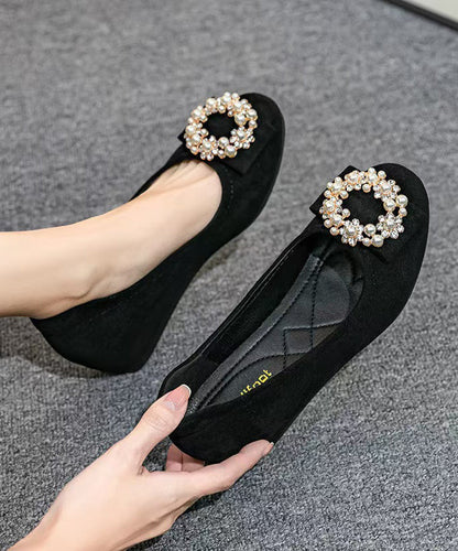 Black Pearl Decorated Splicing Wedge Penny Loafers