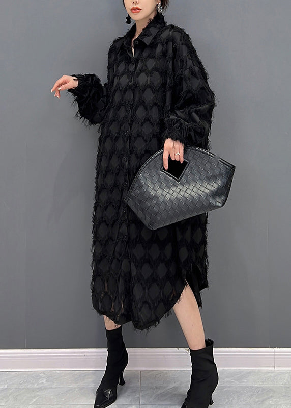 Schwarze Peter Pan Kragen Knopf Maxi Kleider Winter