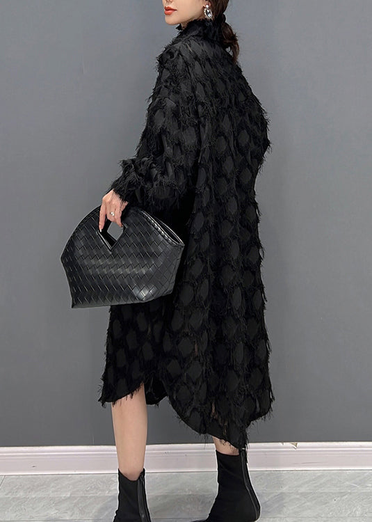 Schwarze Peter Pan Kragen Knopf Maxi Kleider Winter