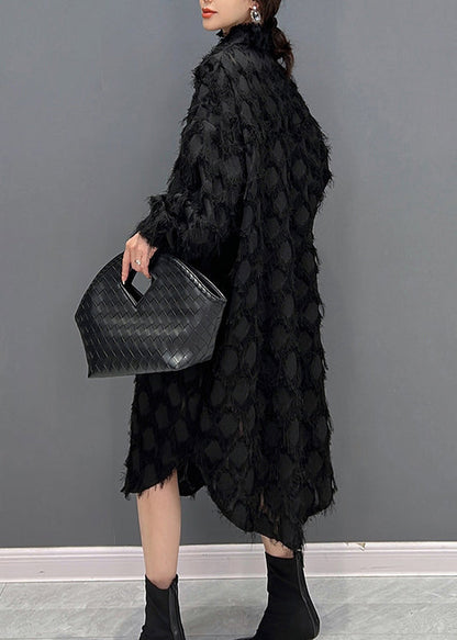 Schwarze Peter Pan Kragen Knopf Maxi Kleider Winter