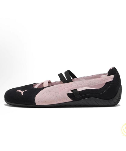 Black Pink Suede Flat Shoes For Women Splicing Buckle Strap