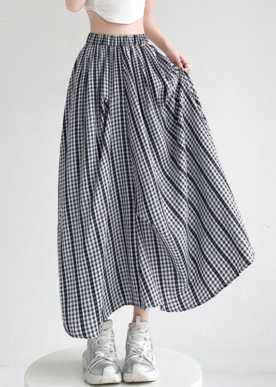 Black Plaid Elastic Waist Draping Maxi Skirt