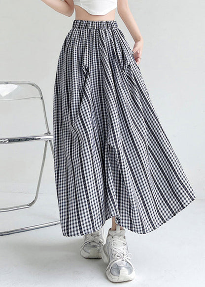 Black Plaid Elastic Waist Draping Maxi Skirt