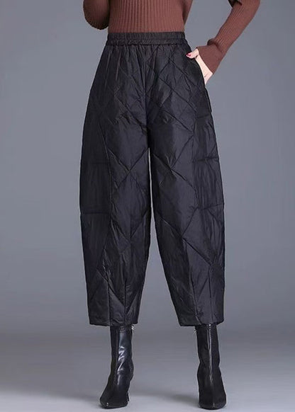 Pantalones cortos negros a cuadros con relleno de algodón fino y cintura elástica