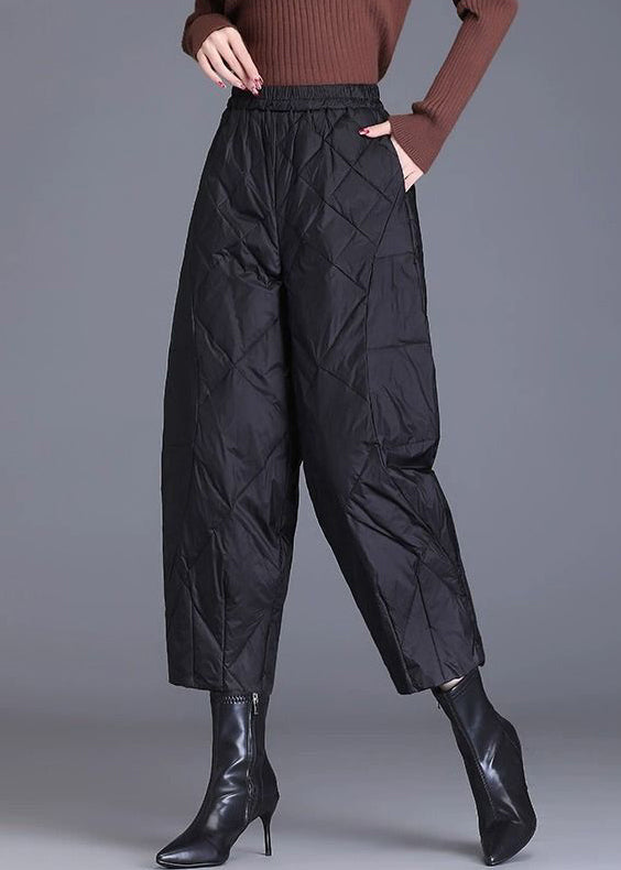 Pantalones cortos negros a cuadros con relleno de algodón fino y cintura elástica