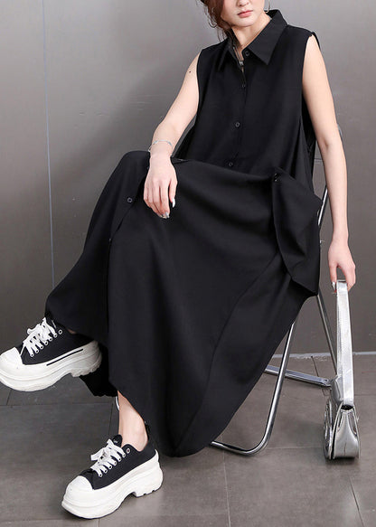 Black Pockets Button Maxi Dresses Summer