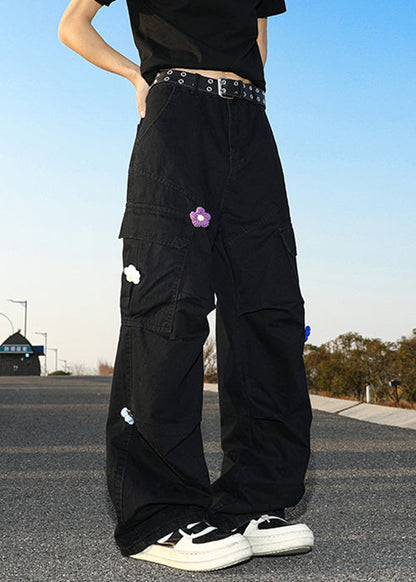 Black Pockets Cotton Summer Men Pants High Waist