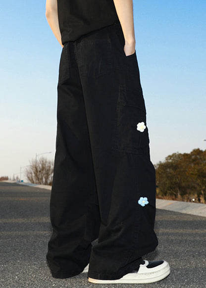 Black Pockets Cotton Summer Men Pants High Waist