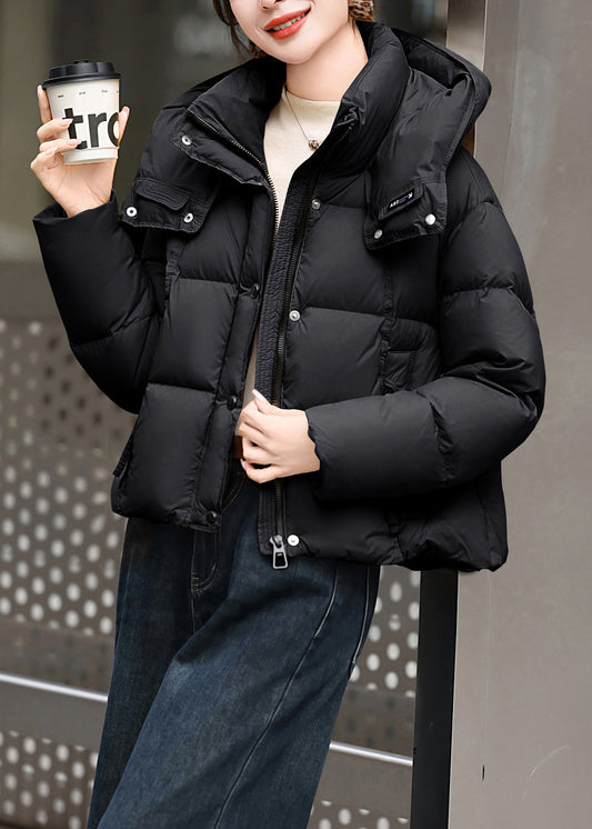 Chaqueta informal de plumón de pato con bolsillos negros y capucha para invierno