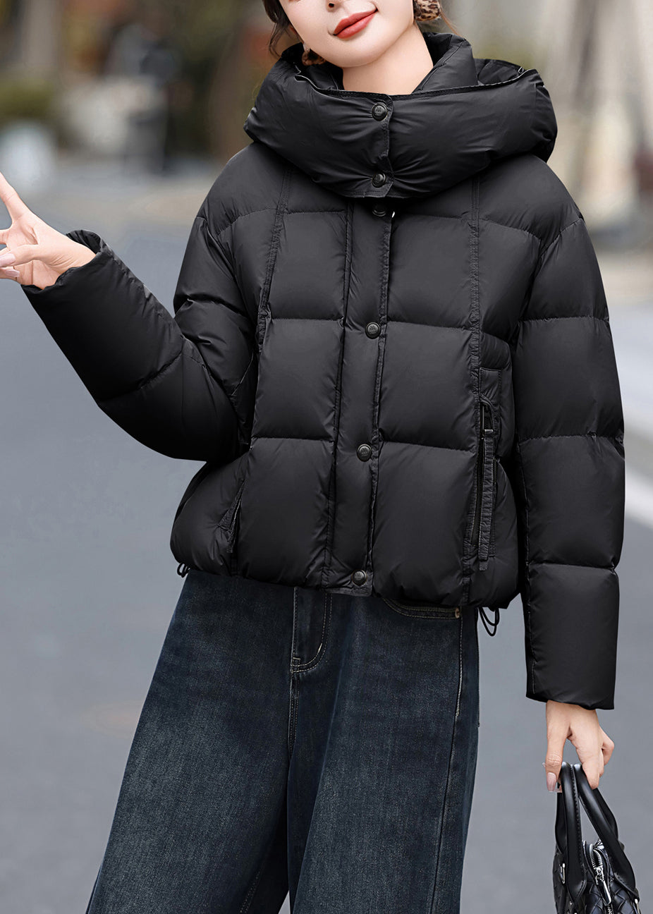 Chaqueta informal de plumón de pato con bolsillos negros y capucha para invierno
