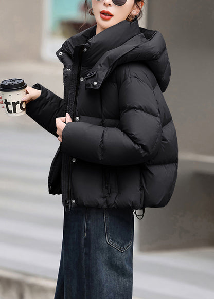 Chaqueta informal de plumón de pato con bolsillos negros y capucha para invierno