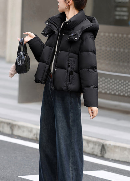 Chaqueta informal de plumón de pato con bolsillos negros y capucha para invierno