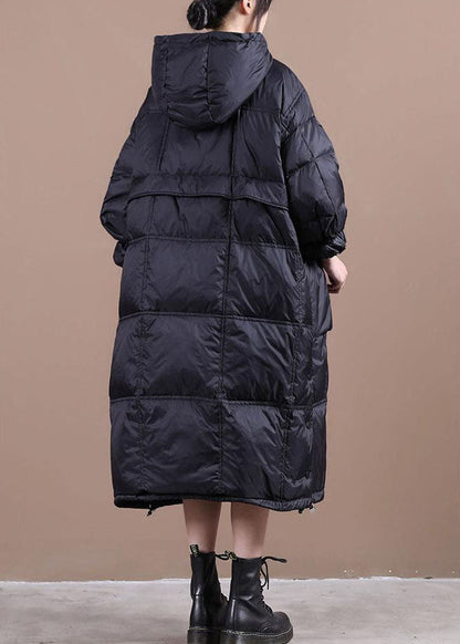 Schwarze Taschen Feine Baumwolle gefüllt Parka Zip Up Winter