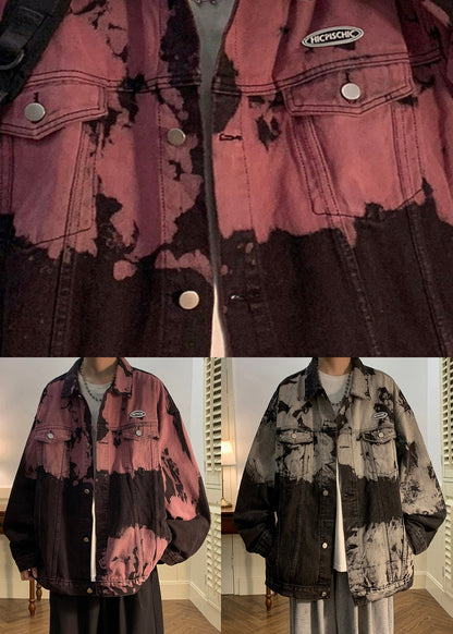 Black Pockets Loose Denim Fall Men Coat Peter Pan Collar