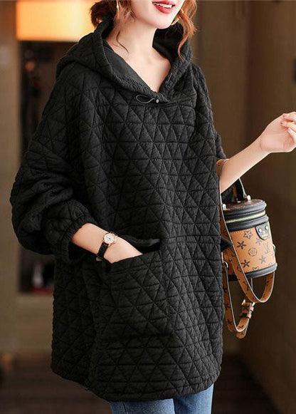 Schwarze Taschen Kordelzug warm Pullover Streetwear Winter