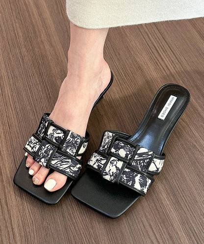 Schwarze Print Fashion Splicing High Heel Slide Sandalen Peep Toe