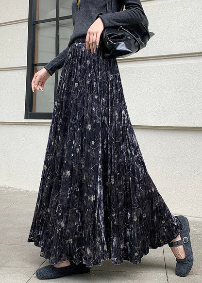 Black Print Silk Velvet Holiday Skirts Exra Large Hem Spring