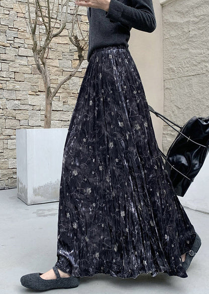 Black Print Silk Velvet Holiday Skirts Exra Large Hem Spring